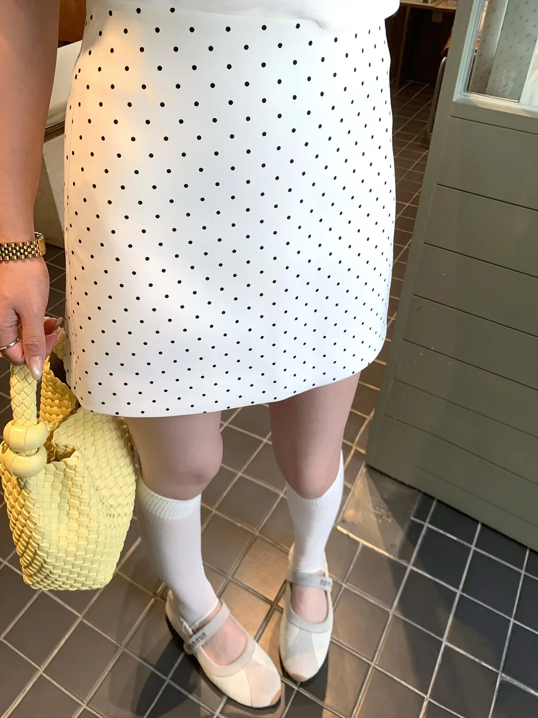 

Xueke White Polka Dot A-Line Skirt Women's Sweet Personality Slimming Short Skirt Spring Summer Korean Style Polyester C...