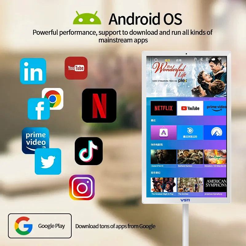 VSTI 27/32 Inch Android Smart Interactive Display Portable TV With 5H 9H Battery Wireless Moveable Monitor Touch Screen