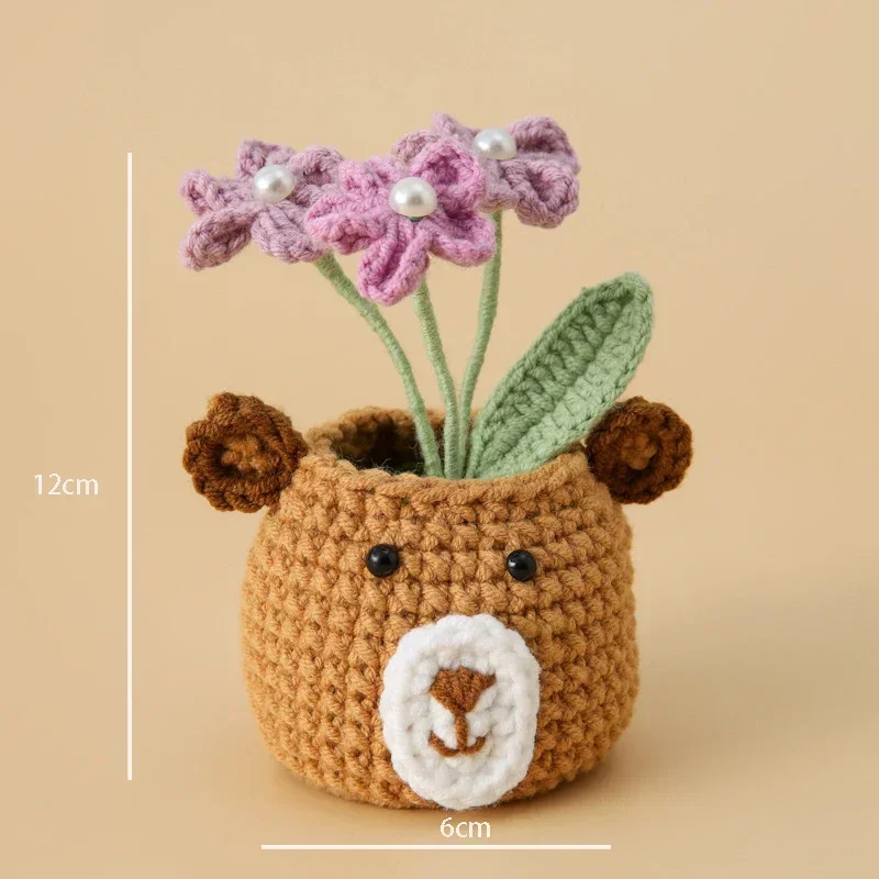 Mini Cartoon Crochet Potted Cute Handmade Sunflowers Creative Hand-knitted Car Home Desktop Decor