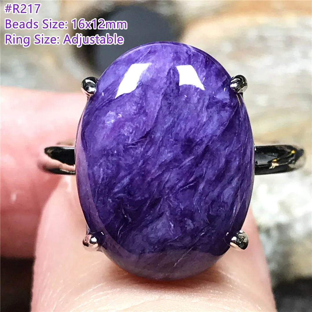 Natural Purple Charoite Ring Jewelry For Women Lady Men Healing Gift Silver Crystal Beads Russia Gemstone Adjustable Ring AAAAA