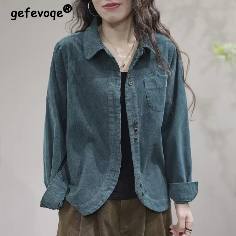 Chemisier à manches longues pour femme, cardigan tout match, chemise en ULdécontractée pour femme, haut vintage, mode printemps et automne, nouveau