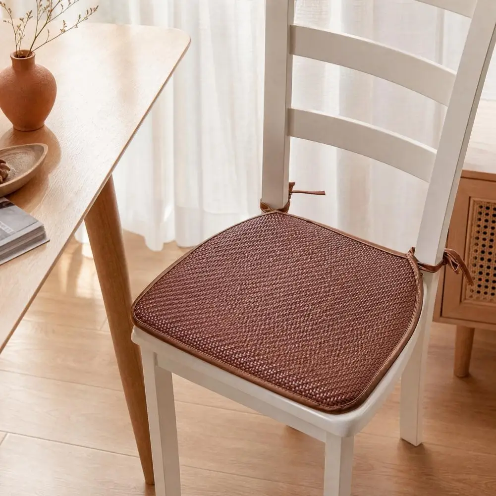 Sitting Pad Summer Seat Cushion Summer Woven Rattan Seat Cushion with Ties Breathable Handmade Chair Mat Anti-slip Square Office