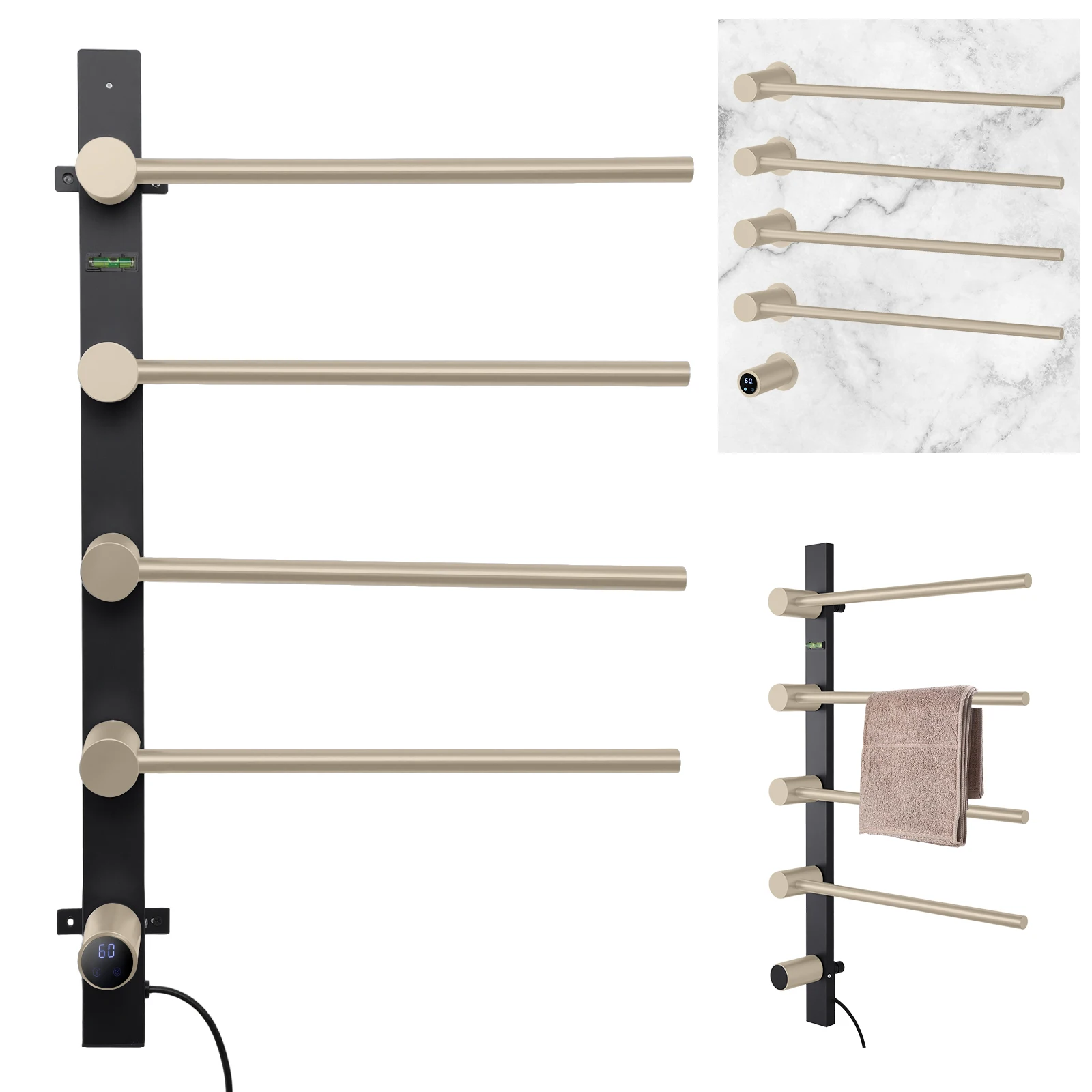 

Towel Rack Warmer Wall Mount Bathroom Towel Warmer LED Display Electric Towel Heater w/ Timer,Towel Bar for Home,Hotel,Bathroom