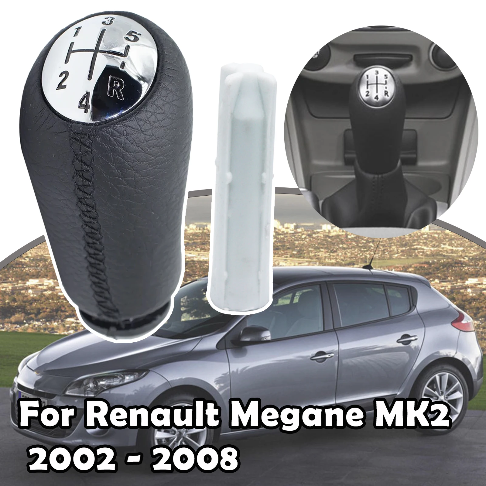 

For Renault Megane MK2 Twingo 2 MK2 MK Clio III MK3 Black Gray Stitch Cap MT Gear Shift Knob GearStick Shifter Headball Pen Arm