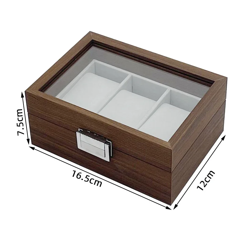 WELLZONE 3 Slot Retro Walnut Wood Grain Wooden 3 Position Watch Storage Gift Boxes Watch Collection Storage Box