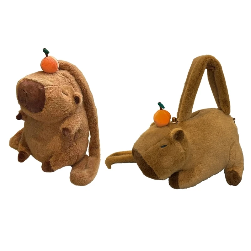 Plush Capybara Shape Shoulder Bag for Adult Kids Cartoon Backpack Lovely 3D Plush Animal Bag Kindergarten Kids Favor Bag