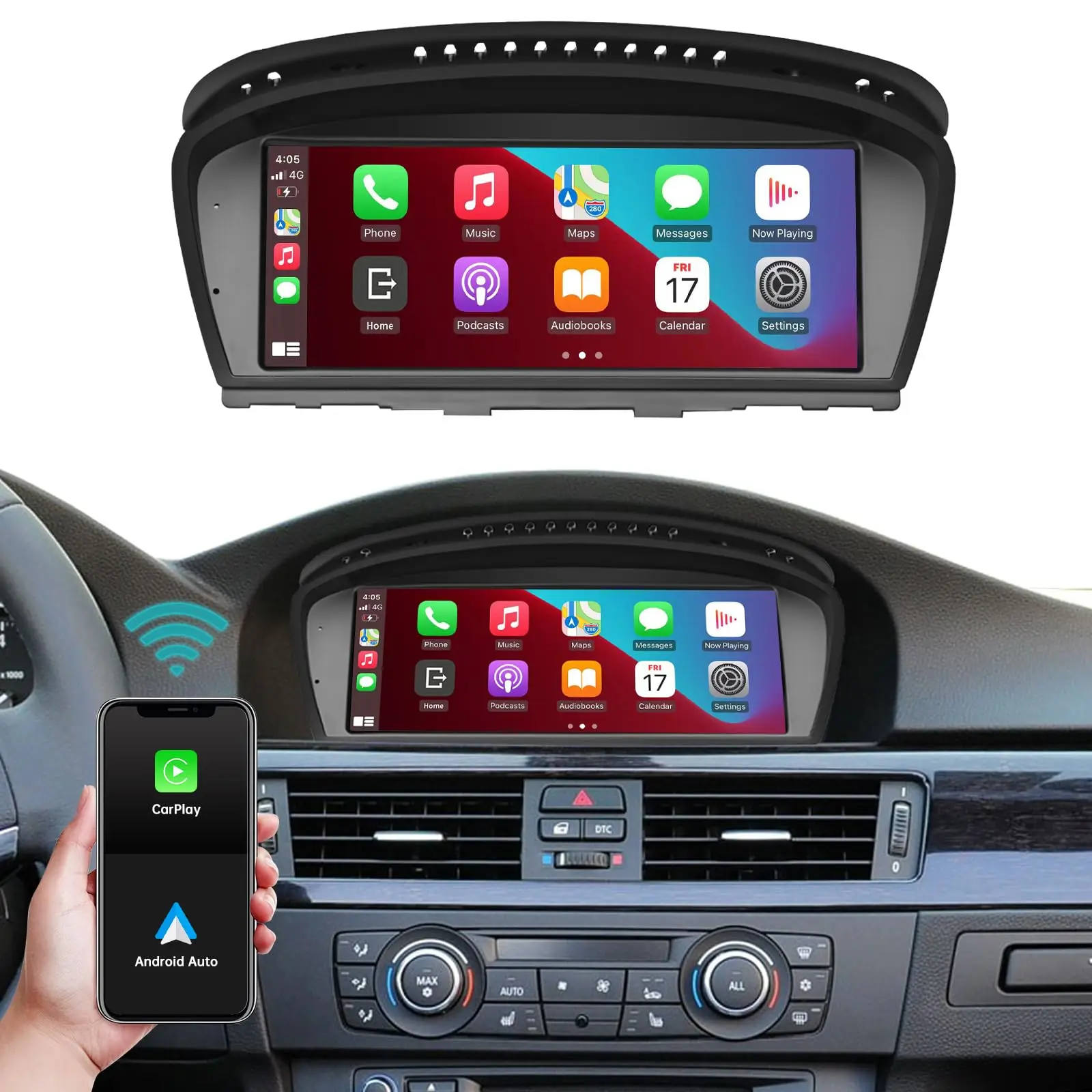 

8.9’’Android car radio CarPlay/Android Auto/GPS for BMW CIC 3/5 Series E60 E61 E90 E91 E92, Bluetooth, SWC,WIFI, DSP,4+64G