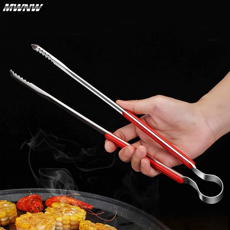 Four Colors Long Barbecue Tongs Food Tongs Food Clip Kitchen Gadgets Stainless Steel Churrasco Tweezers Clip Buffet BBQ Tool