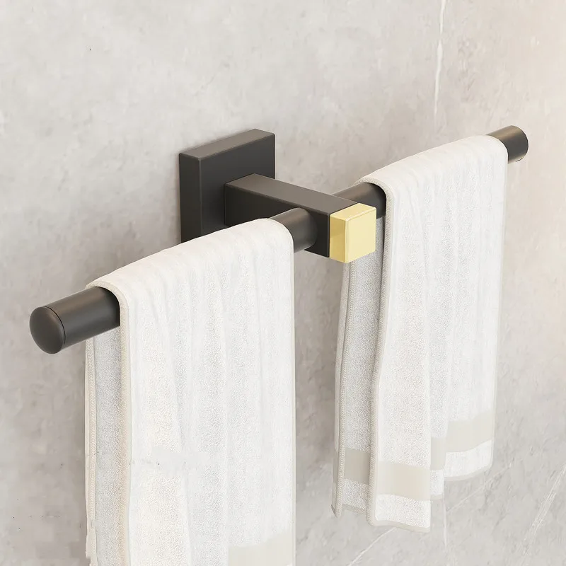 Bathroom Accessories  Towel Bars Space Aluminum Towel Holder Restroom Towel Rack 30CM/40CM/50cmBlack Gold And Single Double Rod