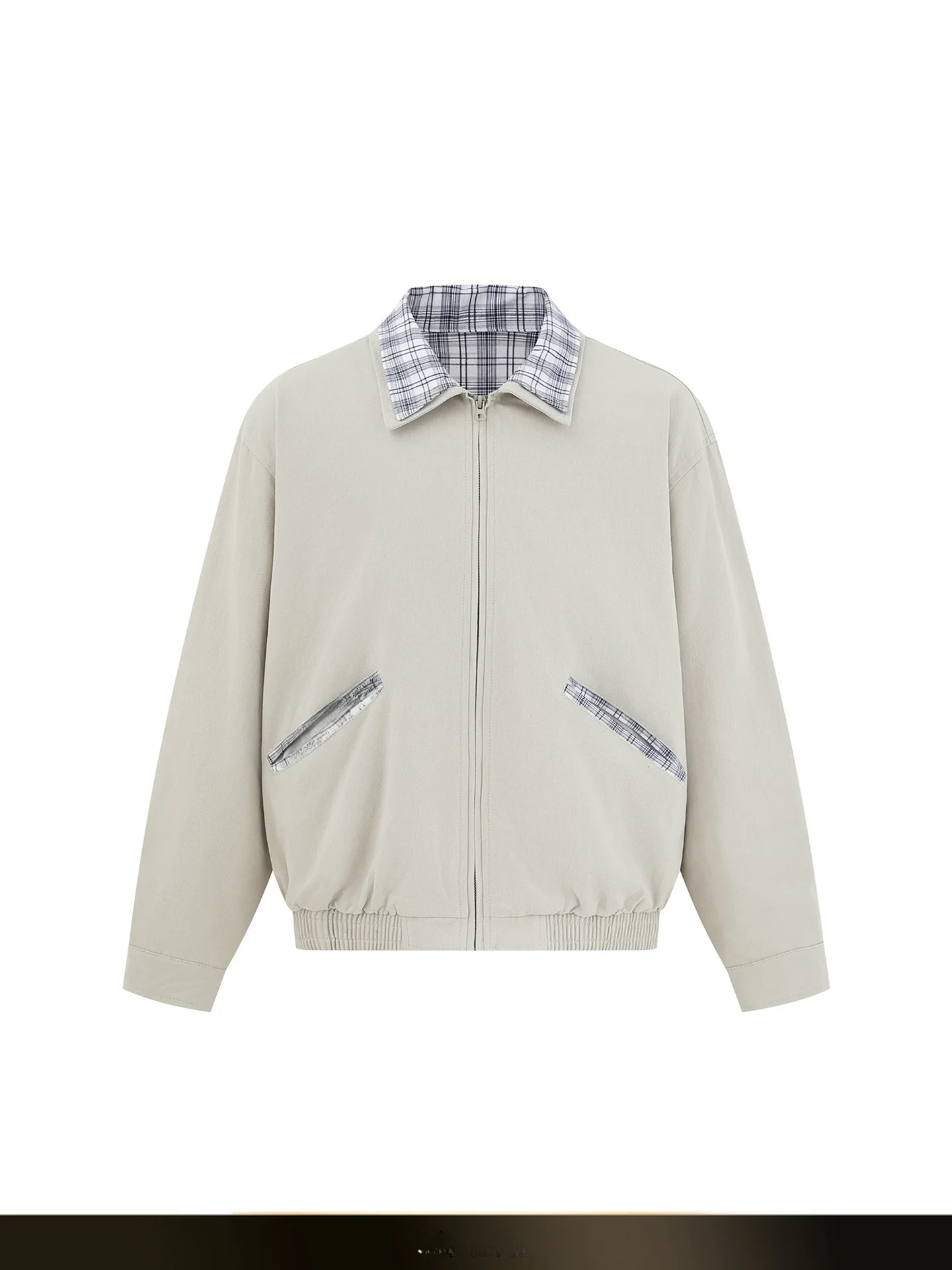 

American Retro Plaid Workwear Jaet Men's Loose Casual Collar Stand up Autumn New Sle Versatile Outerwear Long Sve Zipper