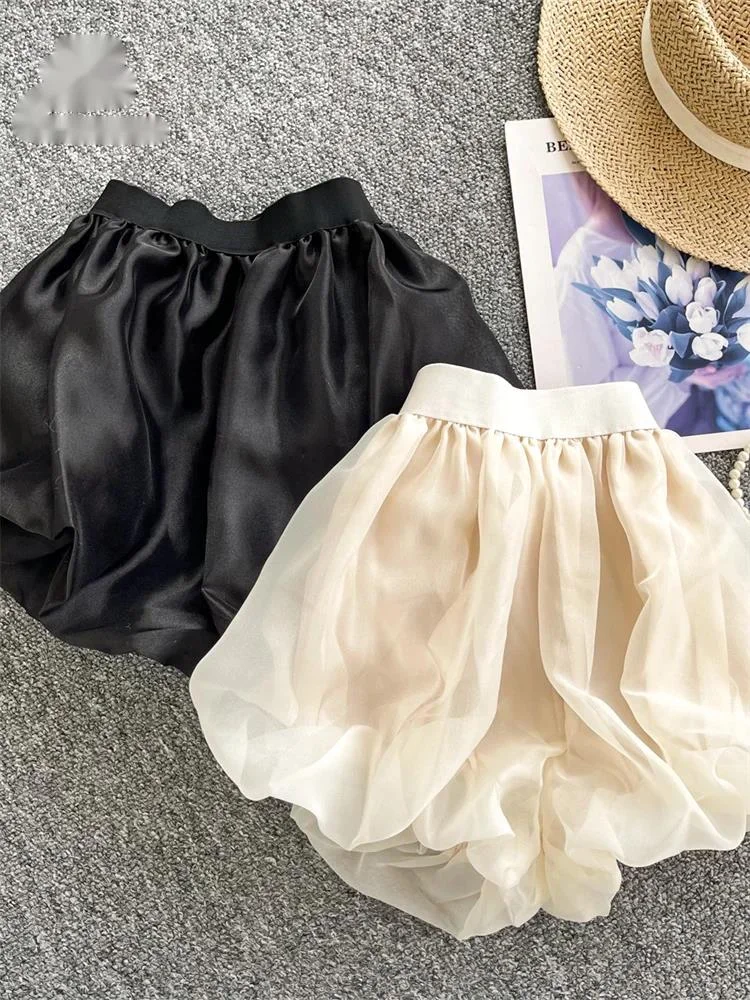 

Sweet Fashion Female Shorts Solid High Elastic Waist Slim Design Newest Summer Basics Cute Casual Mesh Shorts