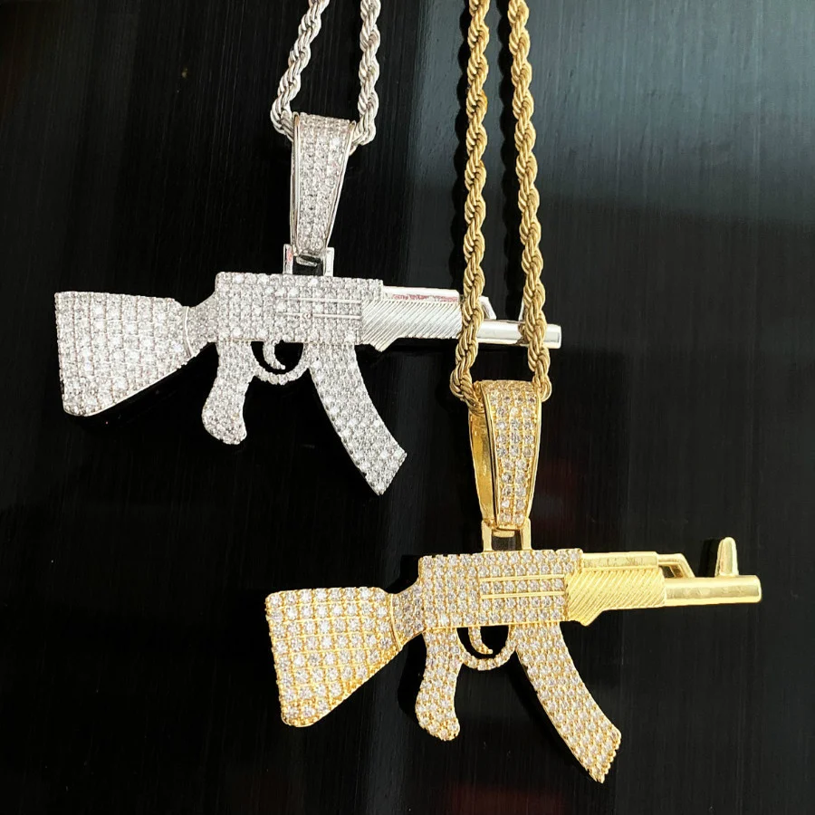 

CZ AK-47 Rifle Pendant Necklace, Hip Hop Jewelry for Men Women Perfect for Parties, Nightclubs and Weddings