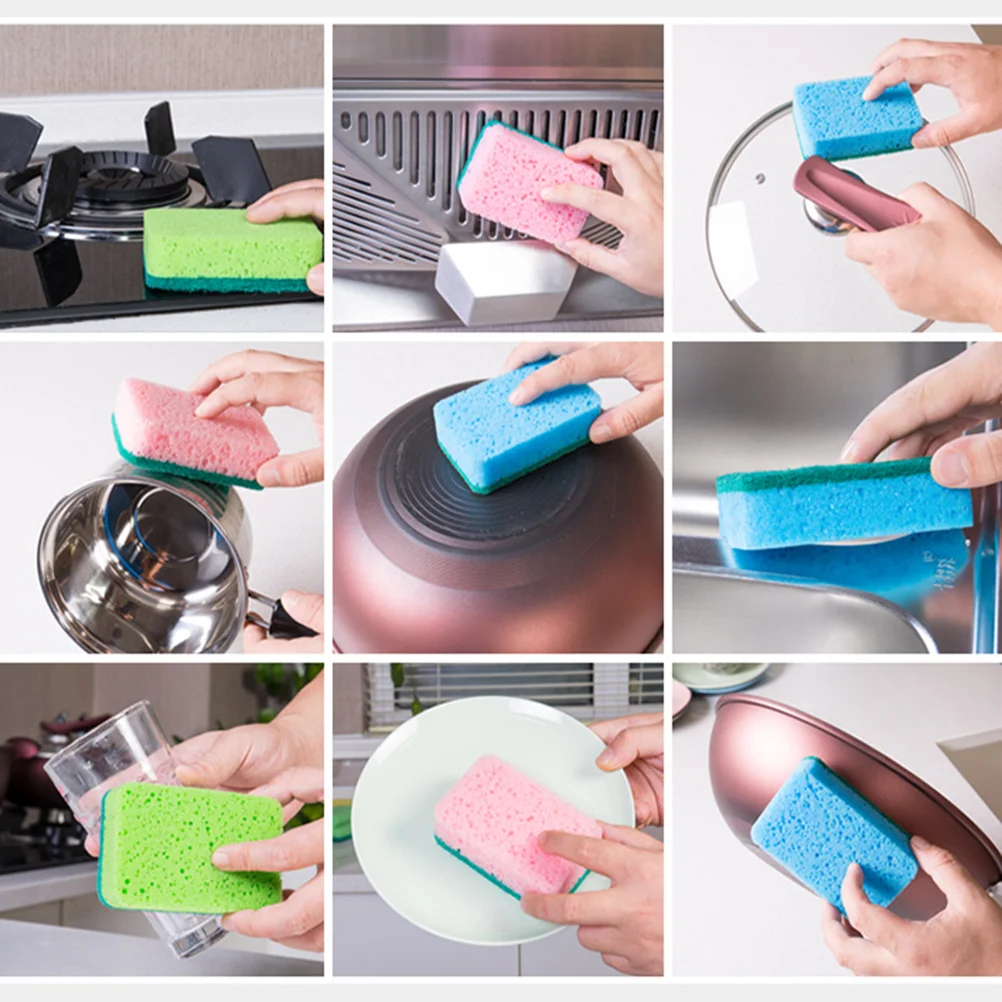 

8pcs Colorful Double Sided Scouring Pad Sponge For Dish Washing Lightweight Absorbent Scrubber Kitchen Cleaning Tools Bowl