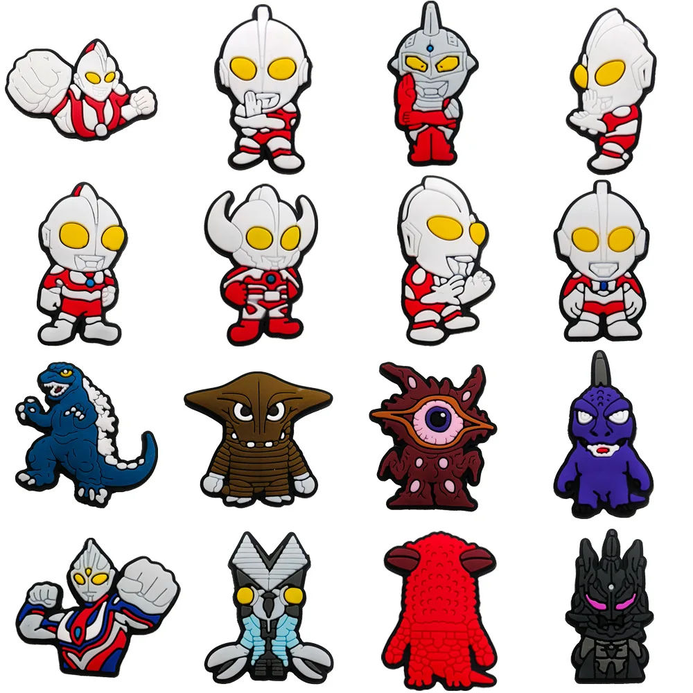 Hot 20Pcs/set Ultraman anime Cartoon Kid Croc Shoes Accessories PVC Buckle Decoration Fit for Shoe Kid Gifts