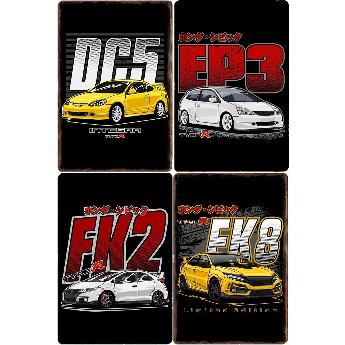 

Civic FK8 Type R DC5 FK2 EP3 Poster Metal Poster Sign Club Custom Indoor Wall Tin Sign Room Decor Home Decor