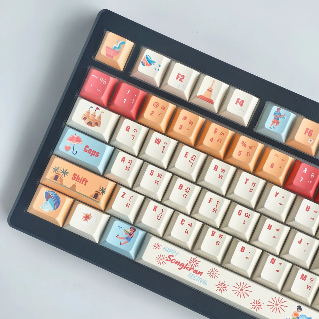 MAIMOOO Thai Keycaps Keyboard Keycaps Thai Style Water Splashing Festival Traditional Festival Cherry Pbt Ansi/Iso 136Keys