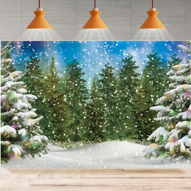 Winter Forest Landscape Photography Backdrop Snowy Christmas Pine Tree Background Natural Scene Xmas Party Backdrop Wall Banner