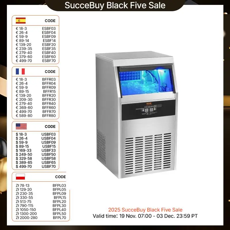 VEVOR Kommerzieller Eiswürfelbereiter Eismaschine 53 kg / 24 h, Leichte Würfeleismaschine 15 kg Eisspeicherkapazität 60 Stk. Eiswürfel, Edelstahl Eiswürfelbereiter inkl. Wasserfilter & Eisschaufel