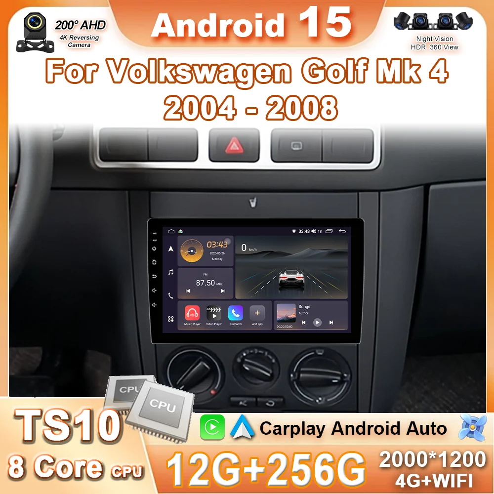 

Android 15 для Volkswagen Golf Mk 4 2004-2008 Автомобильный радиоприемник Carplay Мультимедийный видеоплеер GPS-навигация Стерео 4G Wi-Fi QLED DVD