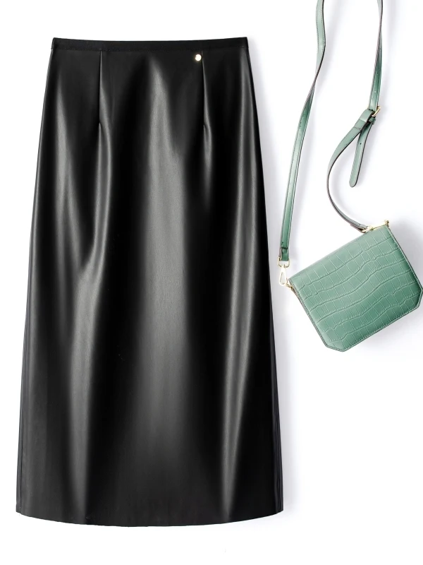 

Ning Кожаная юбка с высокой талией Женская юбка длиной до колена с асимметричным подолом для похудения Ele Ci Commute Zipper Sle