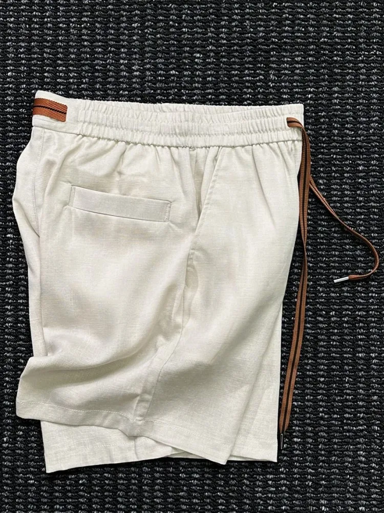 Leisure Male Drawstring Elastic Waist Pockets Comfortable Summer Fashion Shorts Versatile Solid Color Straight Short Trousers