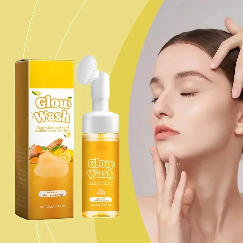 

Turmeric Face Wash Turmeric & Kojic Acid Facial Cleanser with Brush Foaming Face Wash Turmeric Glow Wash for Men Women