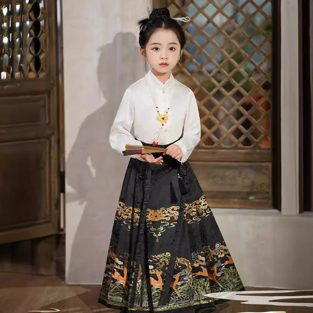 

Children's Hanfu Ming Dynasty style horse face skirt stand collar shirt girls' ancient costume modified ancient costume set