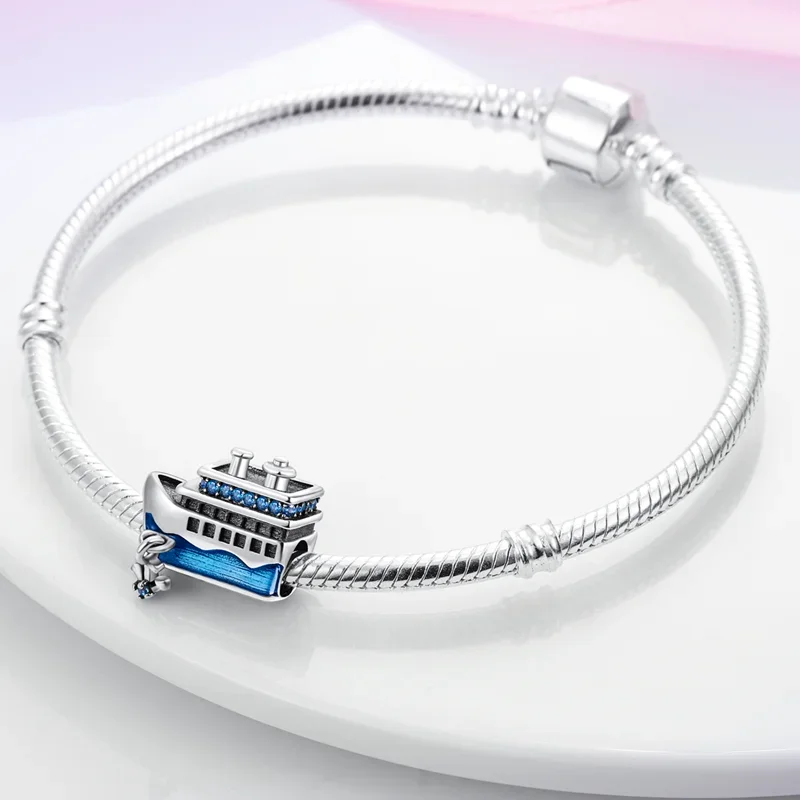 

Синий циркон, подвески в виде корабля, стерлинговое серебро 925 пробы, оригинальные бусины, подходят для оригинальных подвесок 925, браслета, бусины, ювелирные изделия, изысканные подарки для женщин