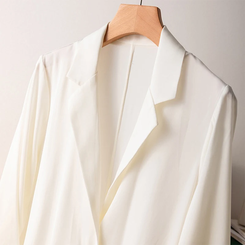 Women Silk Blazer 95% Mulberry Silk 5% Spandex 19 momme Solid Colors 3/4 Sleeve One Button Jacket Coat MM147