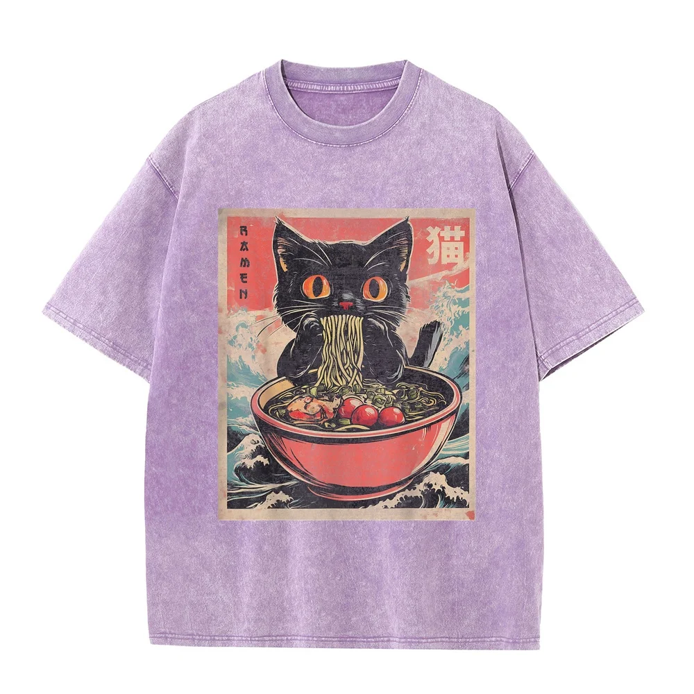 Unisex Anime Cat Ramen Japanese Funny Graphic Tees Kawaii Gifts T-Shirt Black 5XL Men Clothing T-Shirts Топ Y2k Pet Owner Shirt