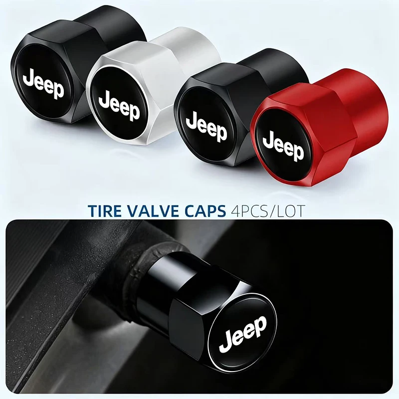 

4Pcs 3D Metal Tire Valve Cap Car Tyre Air Stem Cover For Jeep Wrangler Grand Cherokee Avenger Compass Wagoneer Gladiator Patriot