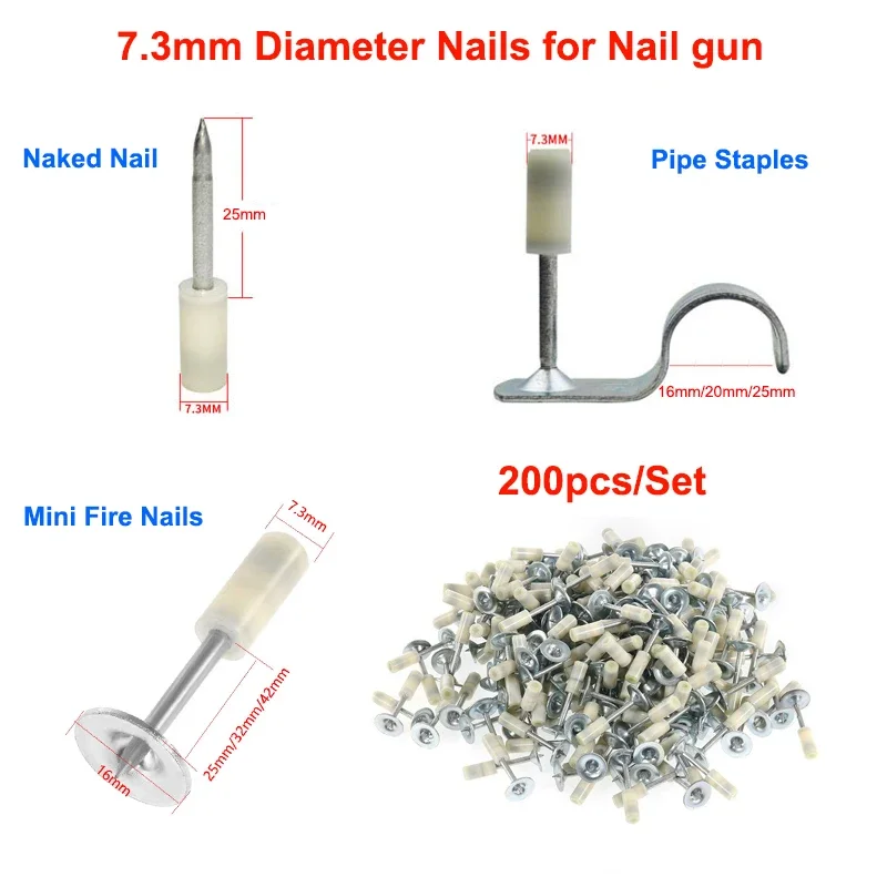 200 pièces clou nu rond en acier 16/20/25/32/42mm pour pistolet à ongles outil électrique manuel ancre murale fil rainurage pour 7.3mm Mini pistolet à ongles