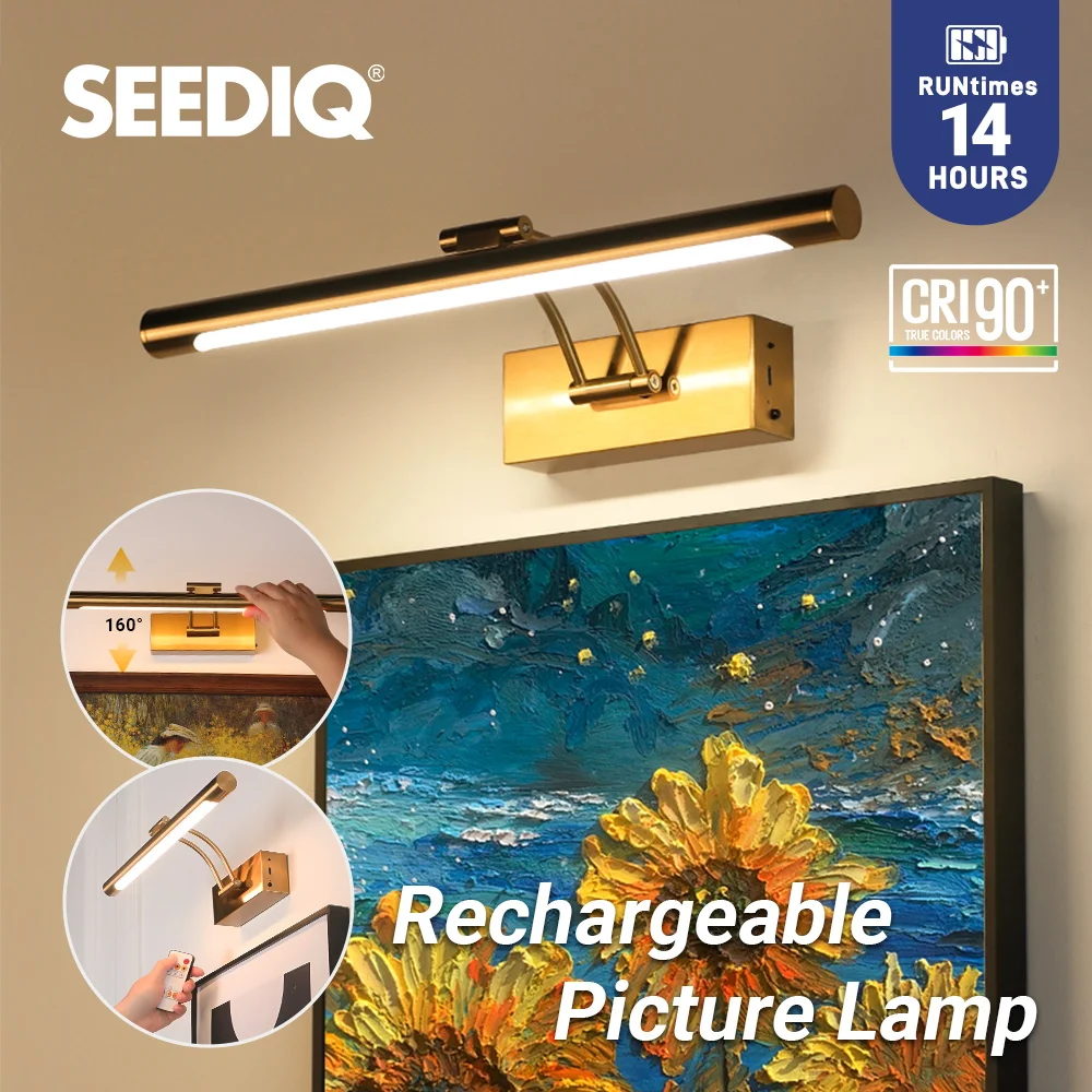 SEEDIQ Bronze Rechargeable LED Wall Lamp 4400mAh Long Battery Life 40CM Wireless Picture Light with Remote Control For Artworks