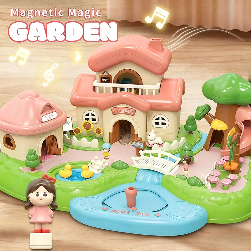 Casa de muñecas mágica, juguetes para niñas, Control magnético, Castillo de princesa móvil, casa de muñecas para jardín, juguetes para juego de imitación para niños pequeños de 3 a 6 años