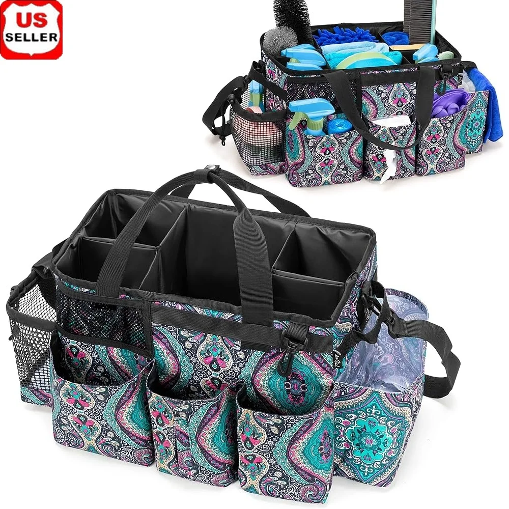 

Носимый органайзер для чистки с 4 разделителями, портативная сумка для чистящих средств, регулируемые карманы на ремне, утолщенное дно для дома