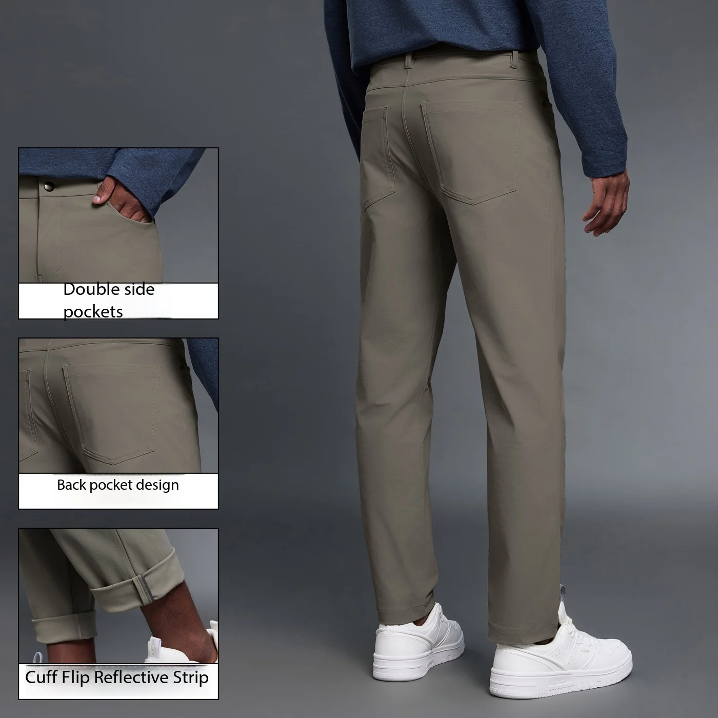 Lemon Men Thin Quick-drying Classic Four-sided Springing Casual Sweatpants With Hidden Zipper Pockets Solid Color For Men Pants