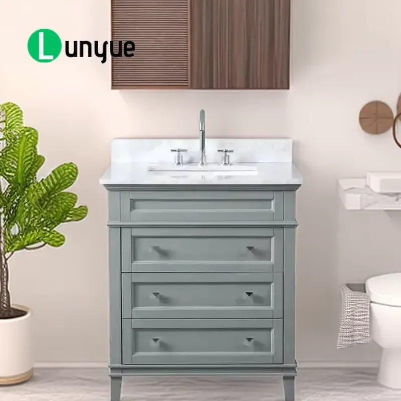 Modern Classic 30 Inch Gray Single Sink Bathroom Vanity Floor Standing Integrated Ceramic Basin Washstand Durable Easy to