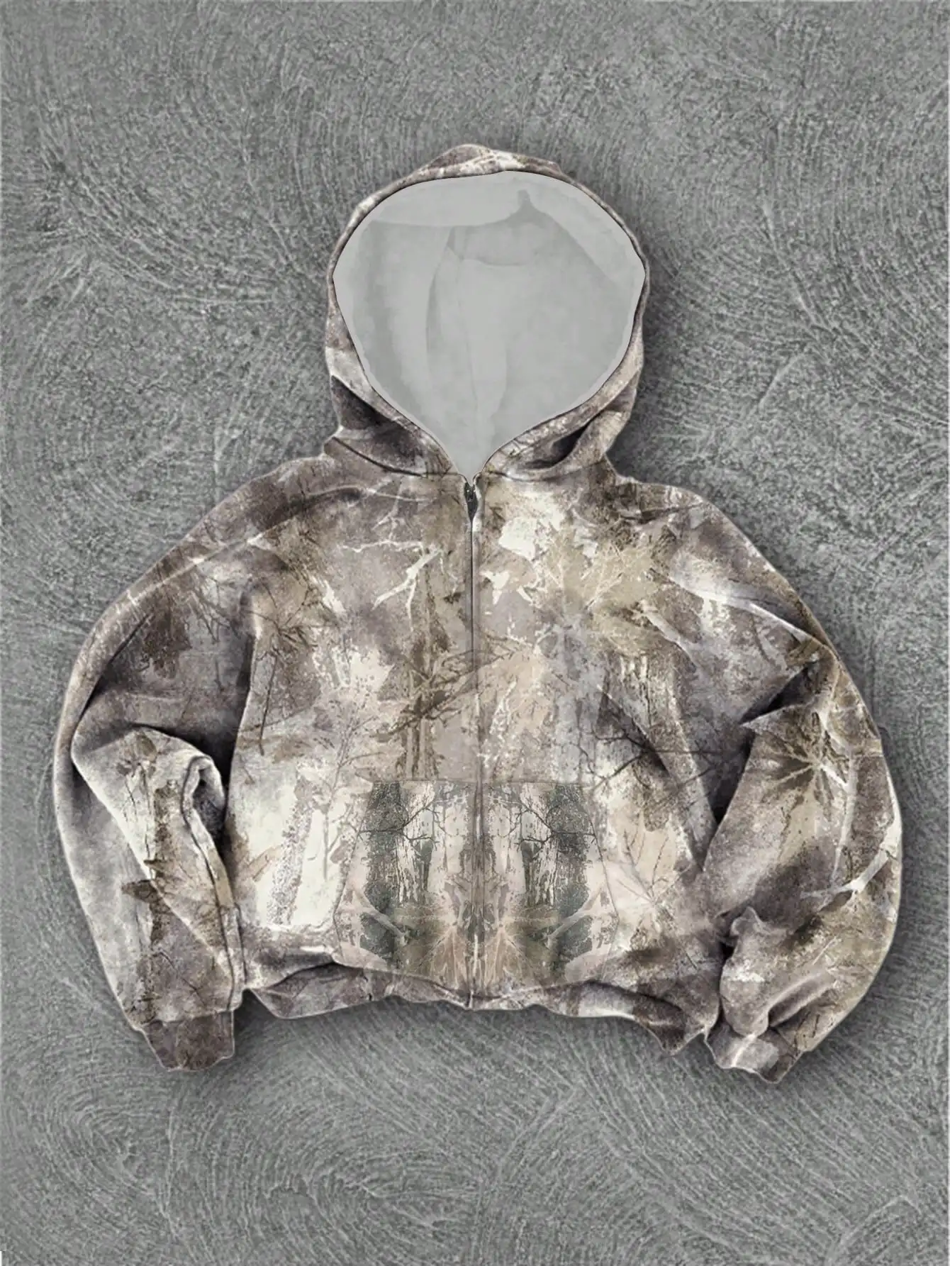 

Женская толстовка на молнии с камуфляжным принтом и эффектом потертости, свободного кроя, осенняя модель