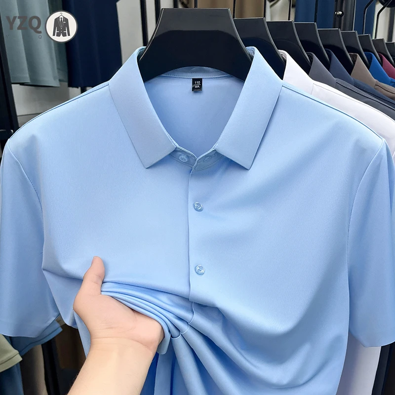 Mens Premium Shirt Short Sleeve Ice Silk NonIron for Office Daily Use