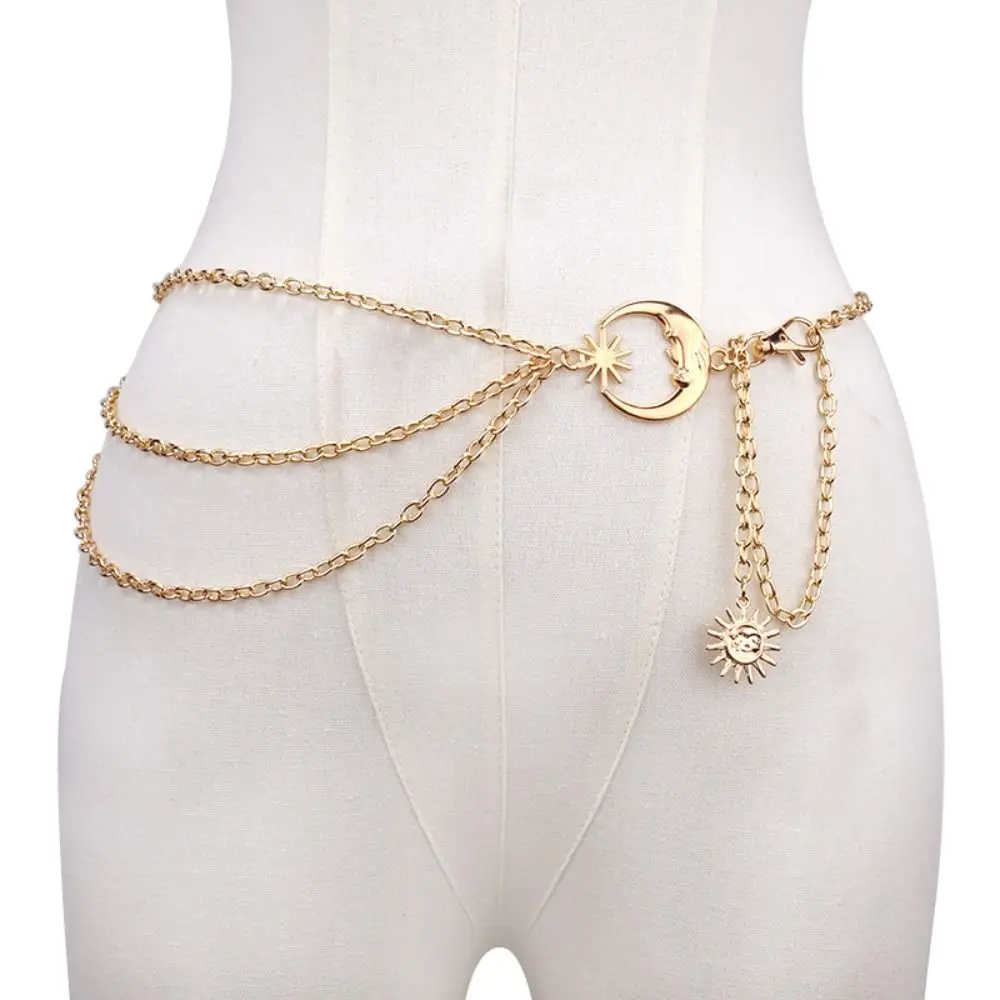 

Vintage Punk Thin Waist Chain Fashion Metal Gold Silver Womans Chain Belt Hip Hop Sun Moon Star Waistbands