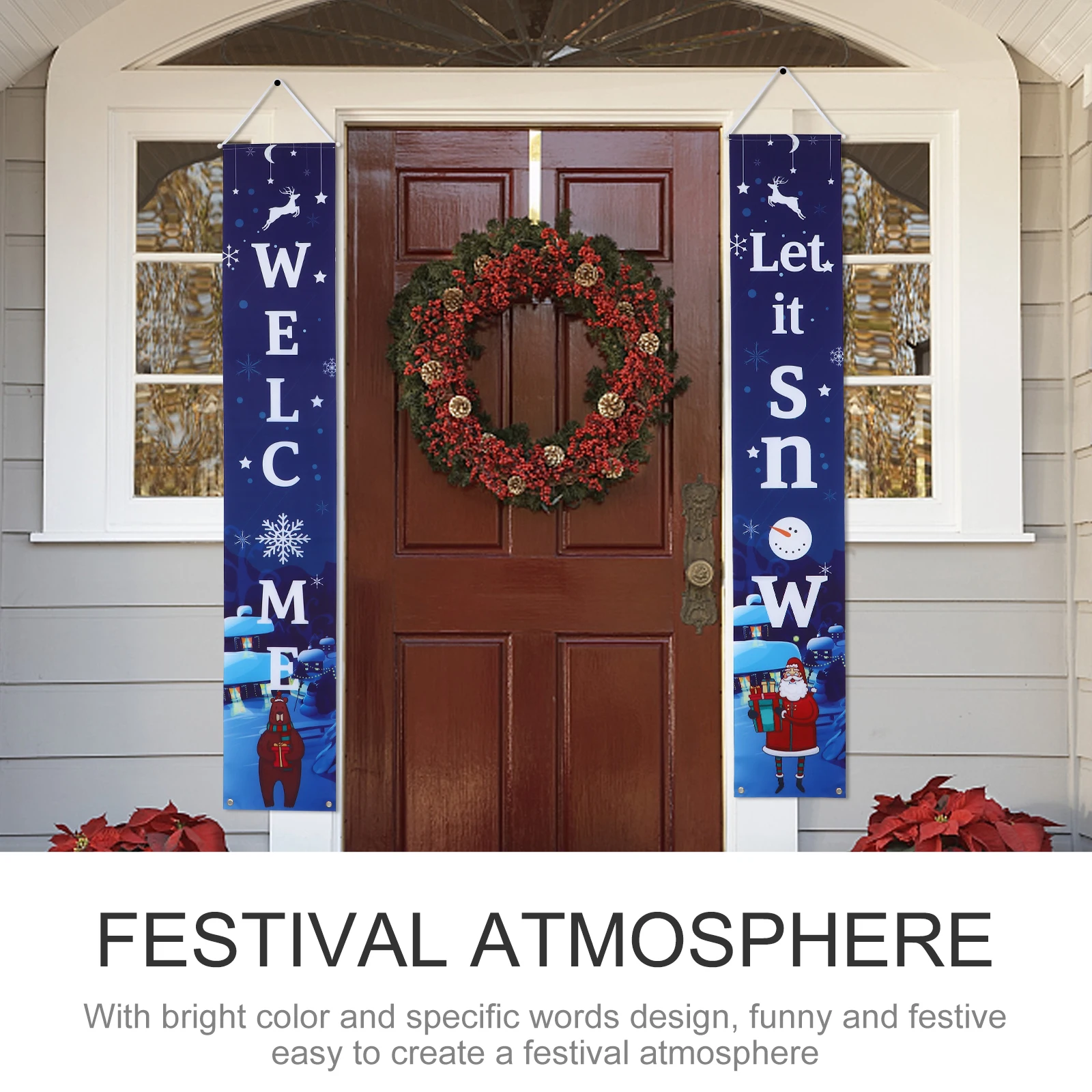 

Christmas Door Couplet Decorative Banners Holiday Party Indoor Outdoor Use Welcome Sign Xmas Porch Curtain Hanging