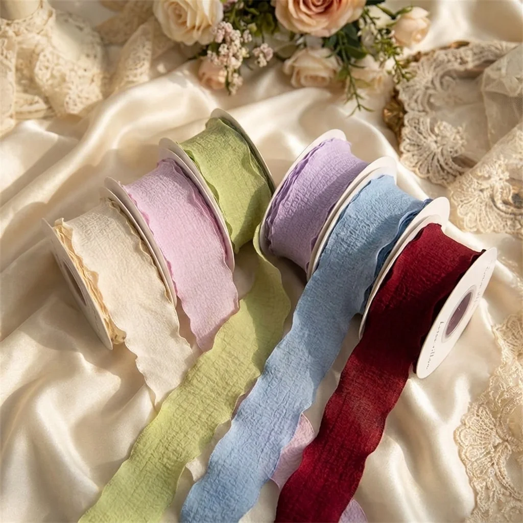 New Portable High Quality 10 Yards Fishtail Yarn Ribbons 2.5cm Gift Wrapping Bouquets Chiffon Ribbon Wave Edge Pleated DIY Decor