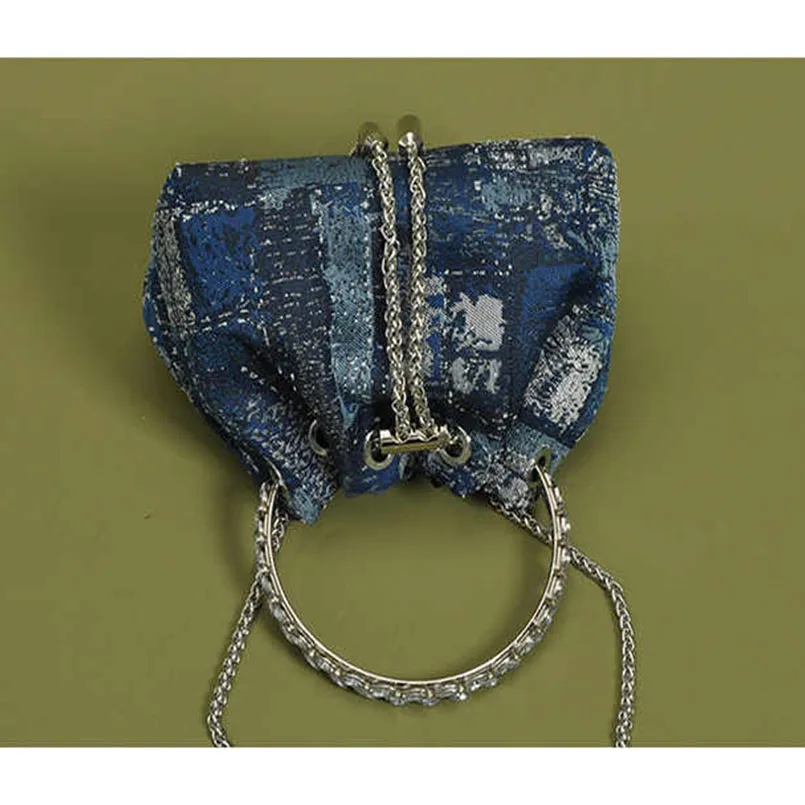 Denim Retro Unisex Small Blue Handbag Shoulder Crossbody Bag Bucket Chain Mini Jean Lady Purse