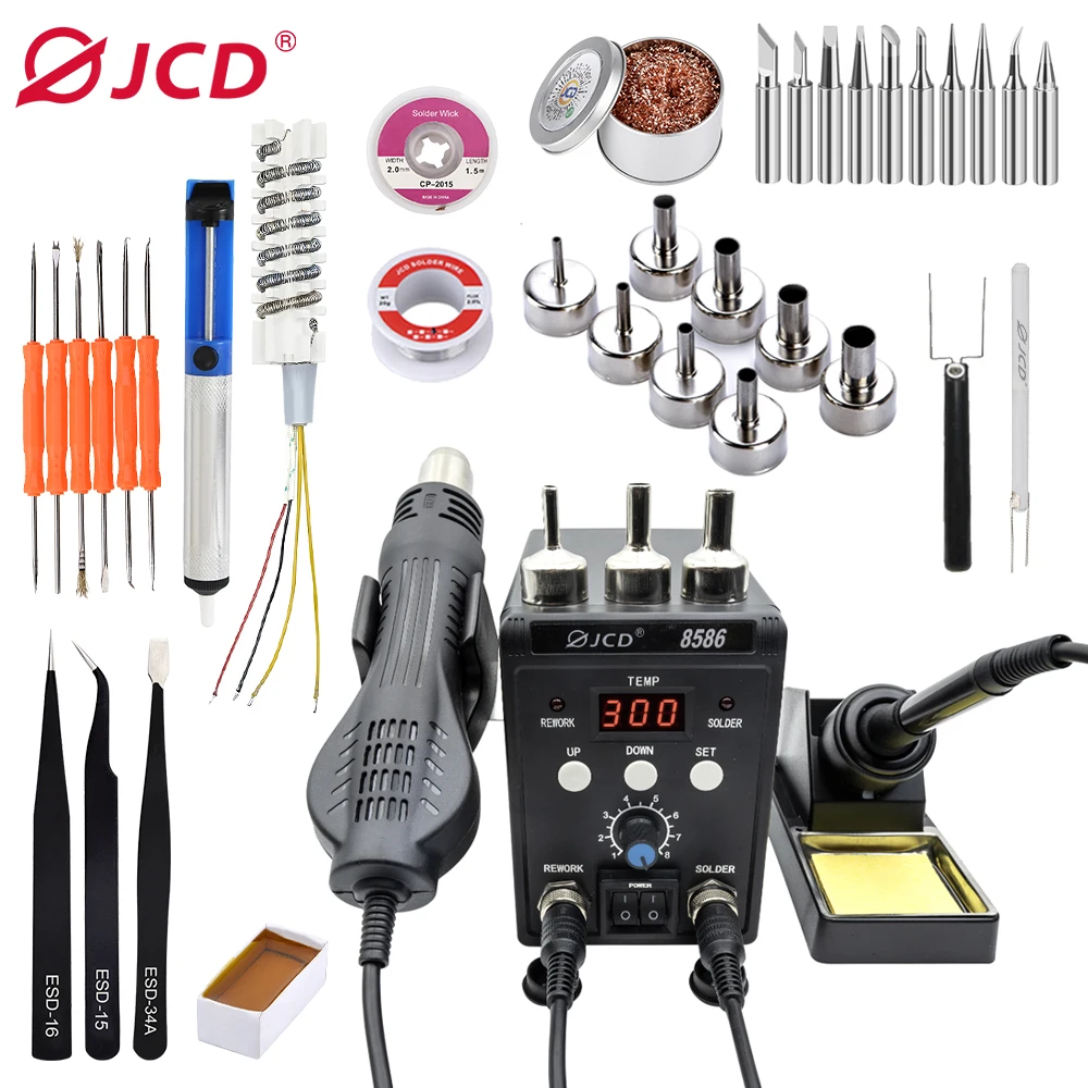 JCD 750W 8586 2 In 1 Digital ESD Hot Air Gun Soldering Station Welding Solder Iron For IC SMD Desoldering Rework Tools