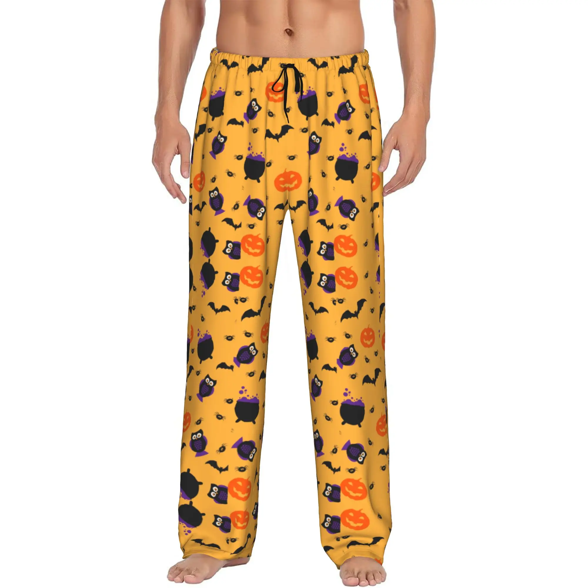Custom Printed Halloween Pumpkin Skull Pattern Pajama Pants Men's  Sleep Sleepwear Bottoms with Pockets