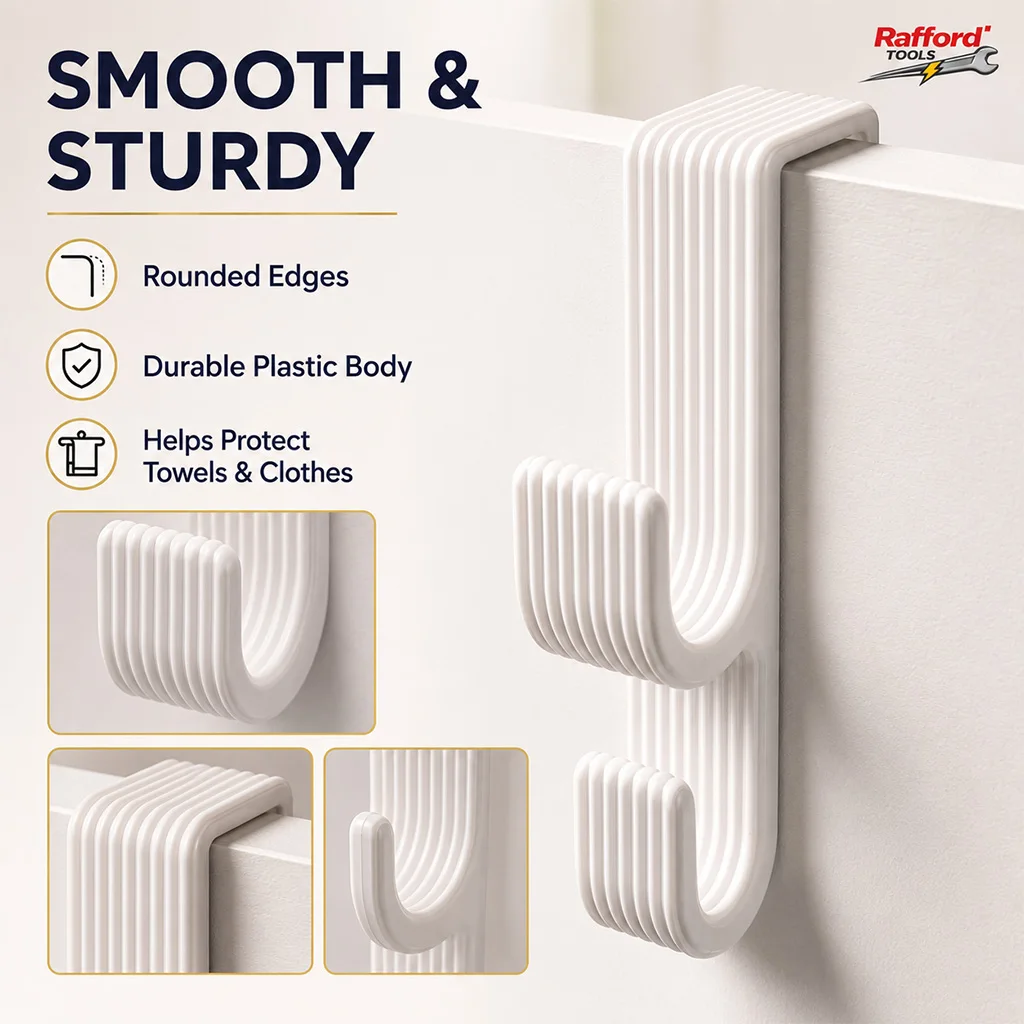 Rafford 2PCS Over Door Hooks, No Drilling Towel Hanger for Bathroom Clothes Bags view 3