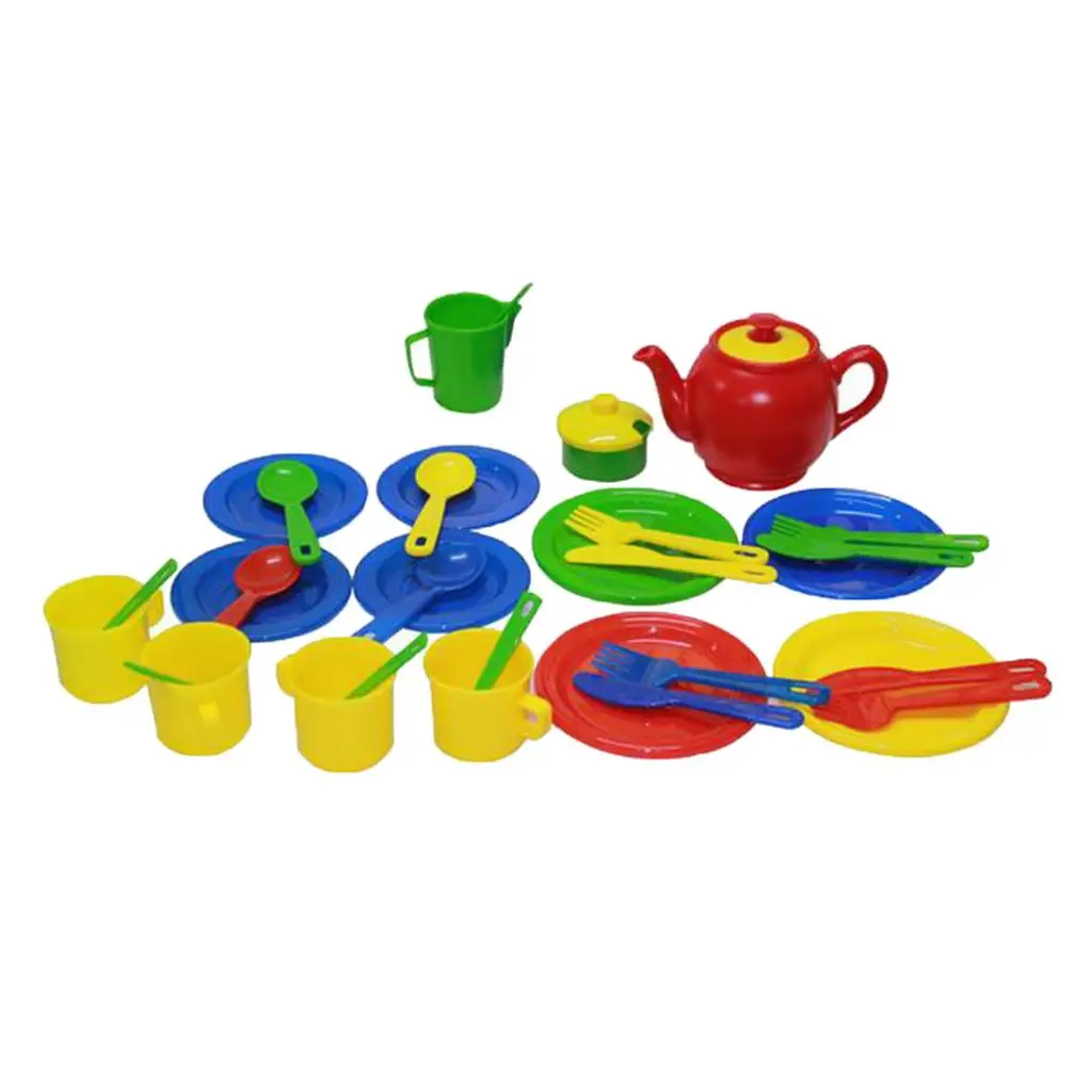 Pretend Play Tea Sets Kit Plastic Tableware Educational Kitchen Toys for Kids Role Playing Interactive