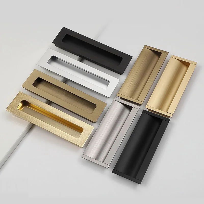 1PCS Sliding Door Drawer Concealed Handle Slotted Embedded Black Wardrobe Cabinet Door Gold Invisible Concealed Handle Hardware