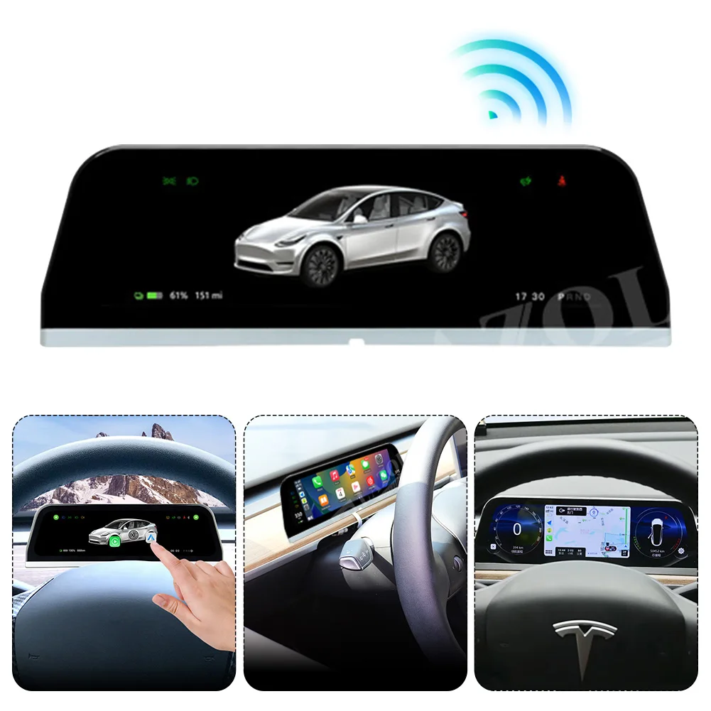 Car Head-Up Display Touch Screen HUD With Wireless Carplay Android Auto Speaker Navigation Speed Power For Tesla Model 3 Y