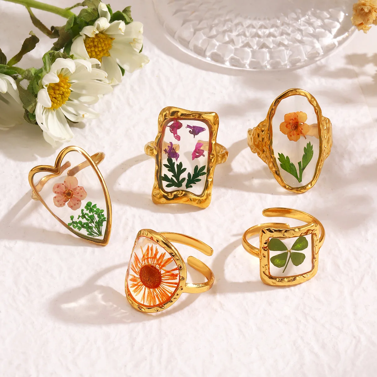 LATS Trendy Stainless Steel Forever Flower Rings for Women 18k Gold Color Plated Unique Hip-hop Sunflower Ring Fashion Jewelry